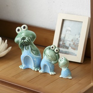 三只小青蛙不听不看不说摆件家居装饰可爱创意桌面客厅陶瓷摆设
