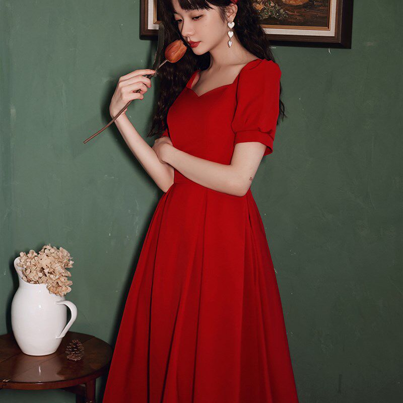 敬酒服新娘夏季酒红色订婚小个子礼服裙平时可穿法式高级感结婚女