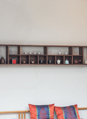 新中式黑胡桃木格子架墙面置物架茶家具多功能多宝格禅意瓷器搁架