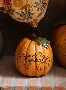 田园美式乡村丰收南瓜装饰创意艺术万圣节家居氛围橱窗客厅摆件