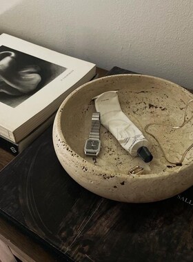 北欧侘寂风大理石样板房书柜酒柜茶几水果坚果盘客厅餐桌托盘摆件