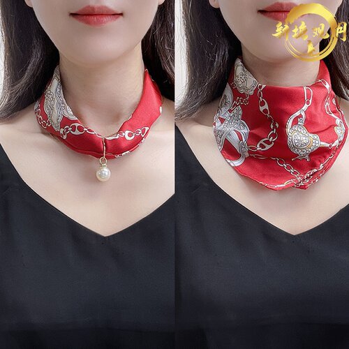 磁吸扣三角小方巾丝巾女春秋职业衬衫大衣护颈装饰围脖子薄围巾70