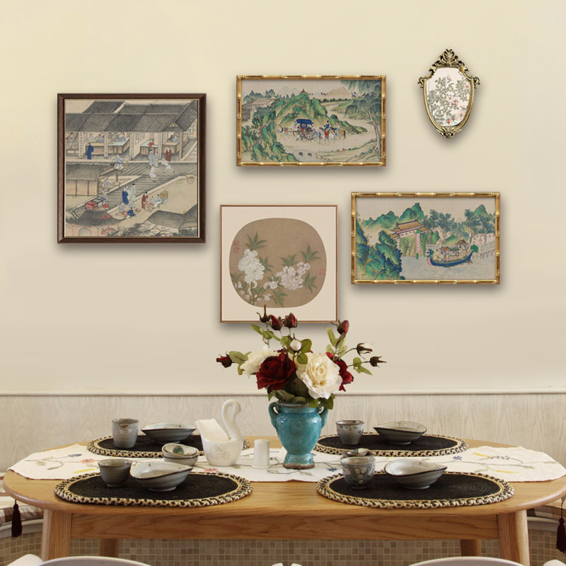 新中式客厅装饰画小众玄关餐厅挂画欧式复古卧室画中古红楼梦壁画
