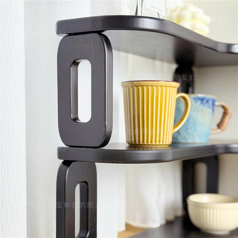 实木杯子收纳置物架黑色咖啡杯架子桌面转角杯架餐边柜多层展示架