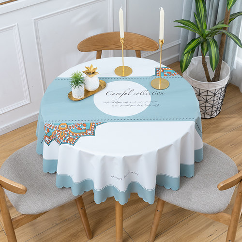 PVC圆桌桌布防水防油防烫免洗民族风家用小圆桌桌垫餐桌布方桌布