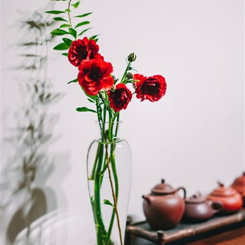 南近月 高透晶莹剔透复古玻璃花瓶 茶席搭配 水滴复古柳叶观音瓶