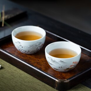 墨彩雪景主人杯 景德镇陶瓷手绘粉彩功夫茶具茶杯单杯单个 小茶碗