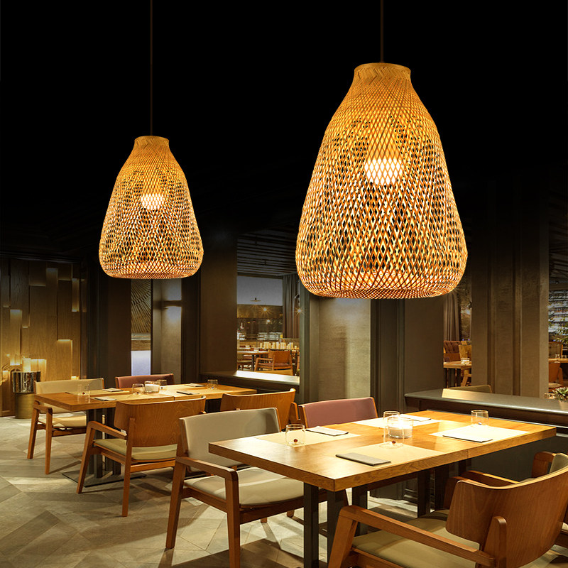 竹艺吊灯简约禅意茶室灯具创意个性灯笼餐厅饭店竹编侘寂风灯罩,家装灯饰光源,餐厅吊灯,淘宝优惠券,粉丝福利购,淘宝优惠卷