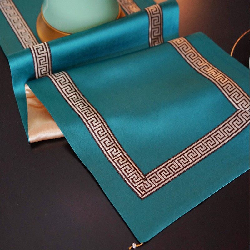 新中式禅意茶席中国风墨绿色回纹桌旗简约桌布床尾巾床旗茶几旗布,居家布艺,桌旗,淘宝优惠券,粉丝福利购,淘宝优惠卷