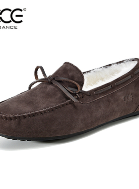 CCE男士休闲鞋真皮一脚蹬加绒加厚保暖舒适羊皮毛一体豆豆鞋3390