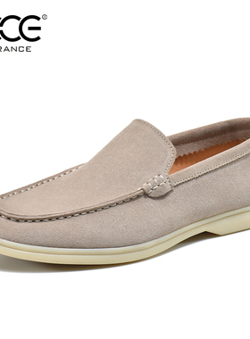 CCE男鞋反绒皮一脚蹬真皮透气乐福鞋舒适休闲懒人鞋男T6539