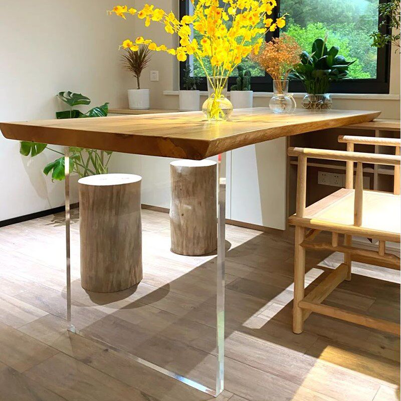 高透明亚克力桌腿定制厚板抛光加工T型餐桌茶几桌脚20 30 40 50mm
