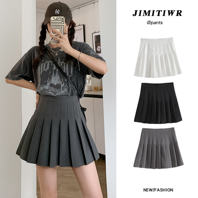 灰色百褶裙女夏季薄款2023新款小个子高腰显瘦短裙a字jk半身裙子