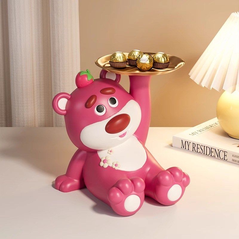 草莓熊轻奢托盘摆件玄关钥匙架前台迎宾糖果零食盘子家居装饰礼品,家居饰品,装饰摆件,淘宝优惠券,粉丝福利购,淘宝优惠卷