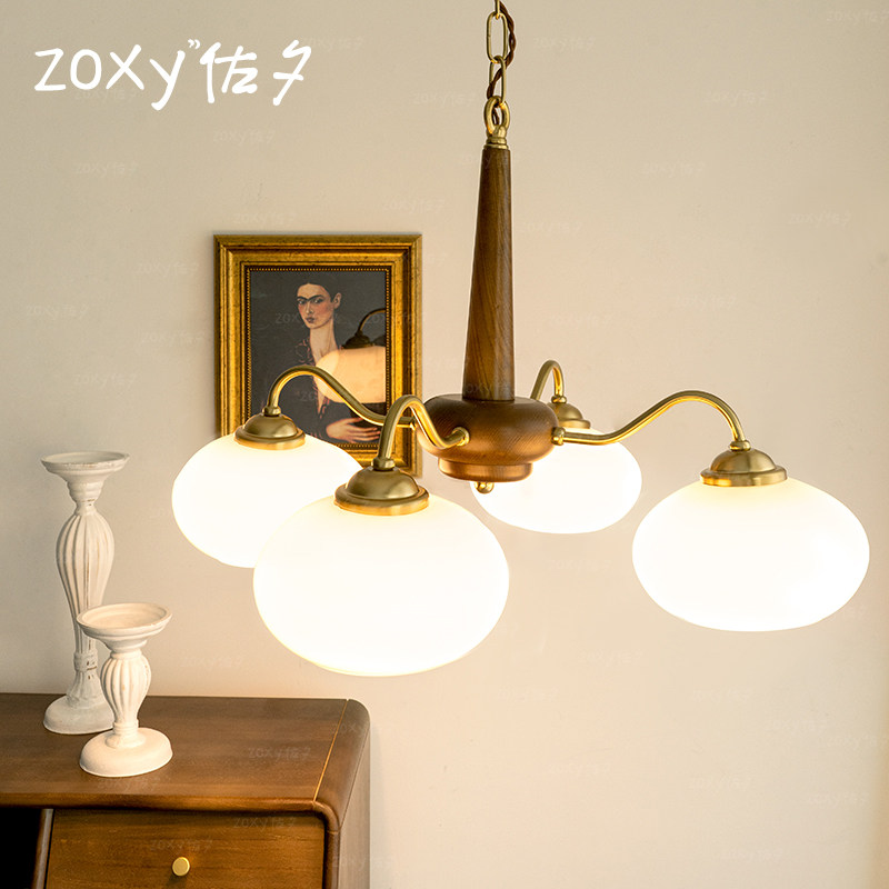 zoxy佐夕 日式侘寂风吊灯 中古vintage胡桃木复古卧室客厅实木灯