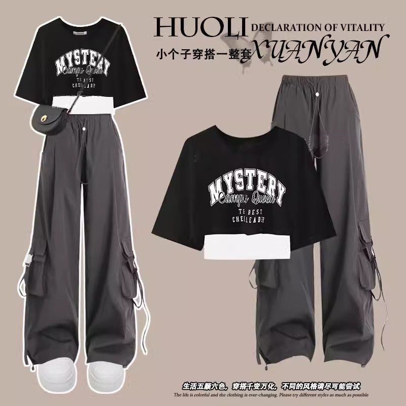 女童工装裤2024新款潮酷穿搭夏季薄款套装中大童夏装微胖短袖背心