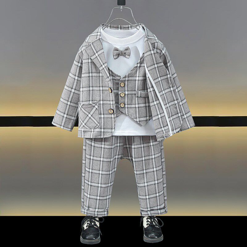 儿童小西装套装春秋3岁男宝宝英伦风洋气4婴儿周岁花童礼服三件套