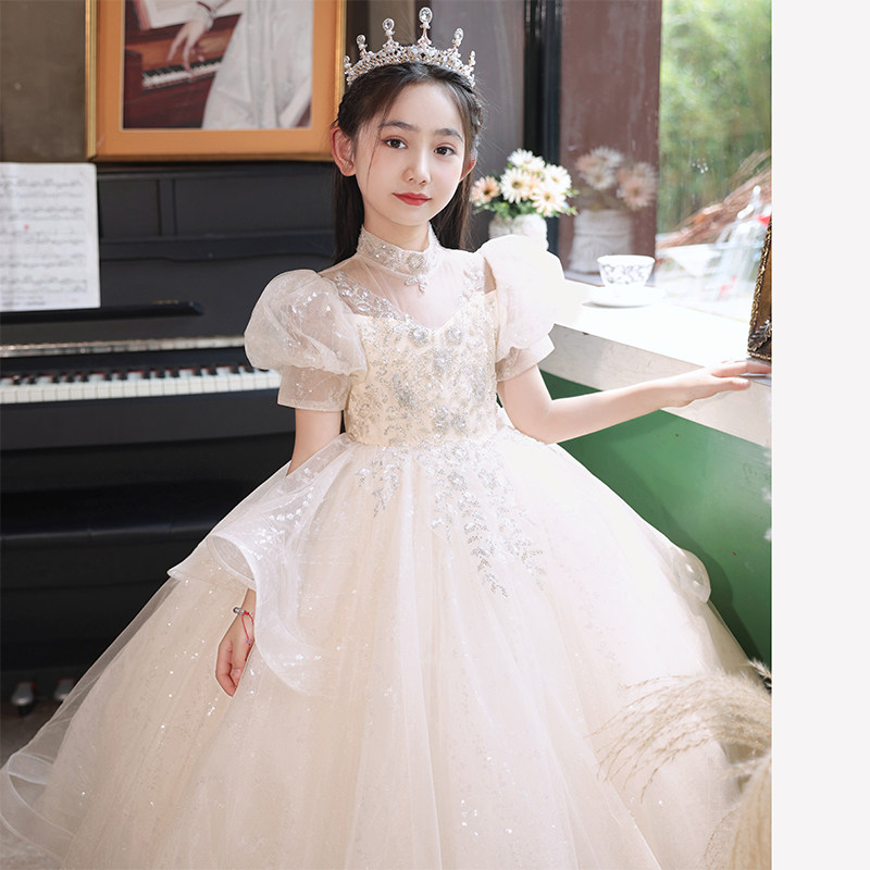 女童生日公主裙高端儿童主持人演出服小女孩花童钢琴演奏礼服秋季