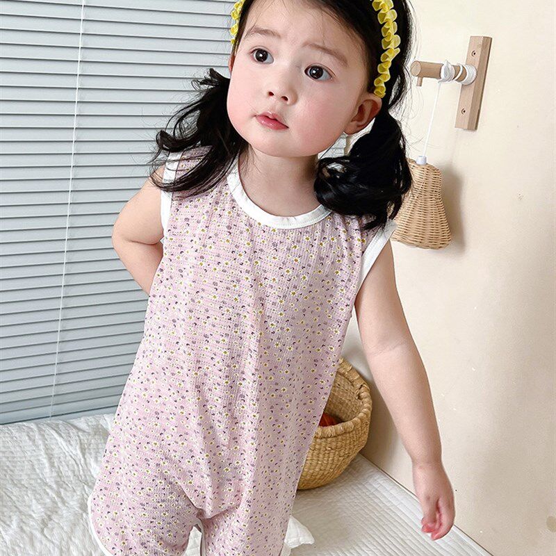 夏季儿童睡裙宝宝短袖薄款睡衣竹纤维无袖睡袍男女童护肚分腿睡袋