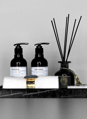 卫生间浴室摆件套装样板房展厅香薰灰色大理石托盘毛巾扣软装饰品