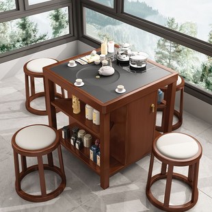 恬梦家居新中式家用茶台茶桌阳台实木一米小型茶桌椅组合2024新款