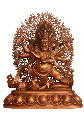 真古意 铜六臂玛哈嘎拉佛像摆件紫铜藏传家居客厅工艺礼品摆饰供