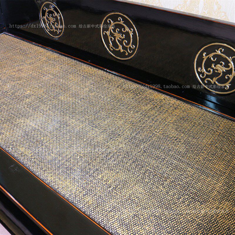 老榆木中式罗汉床仿古黑漆实木藤席面新古典客厅沙发床贵妃榻