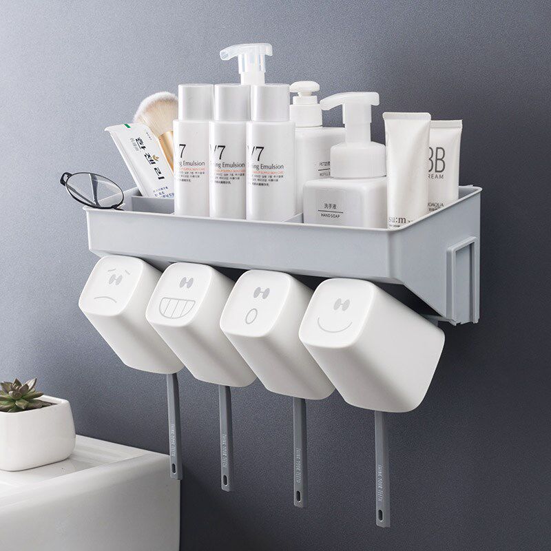 吸壁式牙刷架置物架子刷牙杯免打孔牙杯卫生间壁挂漱口杯洗漱套装