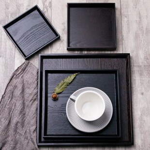 黑色长方形托盘茶盘点心盘子餐盘木盘端餐盘木质托盘办公室咖啡盘
