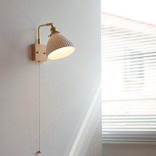 烁阳白蜡木陶瓷壁灯日式床头设计师款左右旋转自带开关原木风壁灯