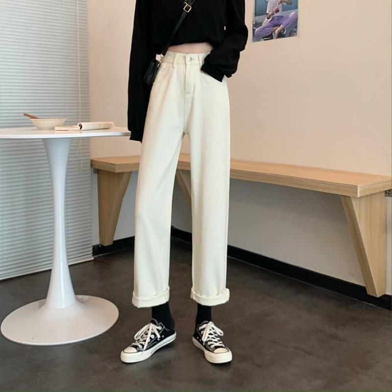 秋装2023新款白色高腰显瘦直筒宽松牛仔裤女休闲阔腿垂感老爹裤子,女装/女士精品,牛仔裤,淘宝优惠券,粉丝福利购,淘宝优惠卷