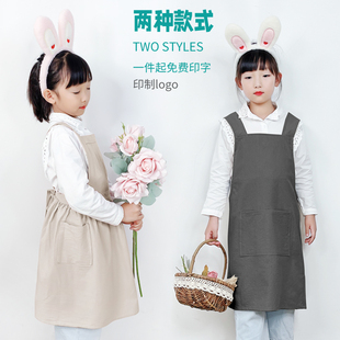 儿童围裙画室定制logo印字防水美术书法画画衣纯棉男孩女罩衣日式