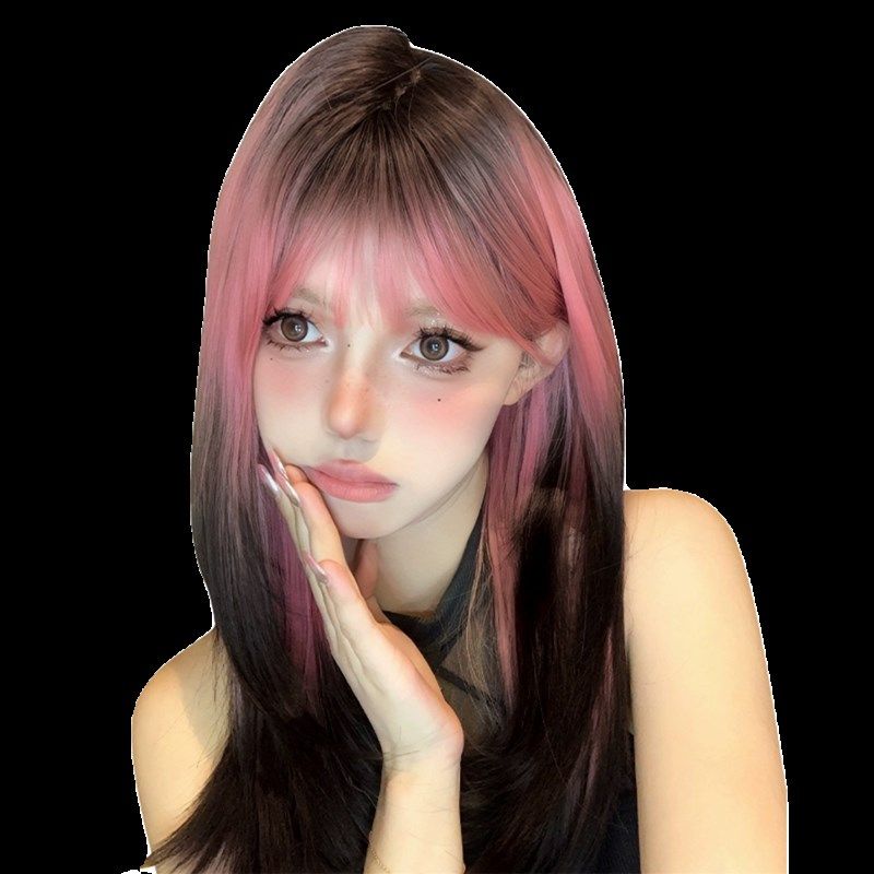 哼唧主播假发女中长发直发网红染色lolita渐变齐刘海全头套jk发套,美发护发/假发,日常整顶假发,淘宝优惠券,粉丝福利购,淘宝优惠卷