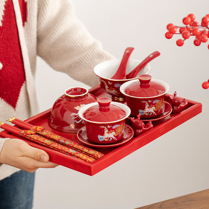 国潮高档结婚碗筷套装改口敬茶杯喜碗喜杯娘家陪嫁婚碗筷婚庆用品,节庆用品/礼品,喜碗/敬茶杯,淘宝优惠券,粉丝福利购,淘宝优惠卷