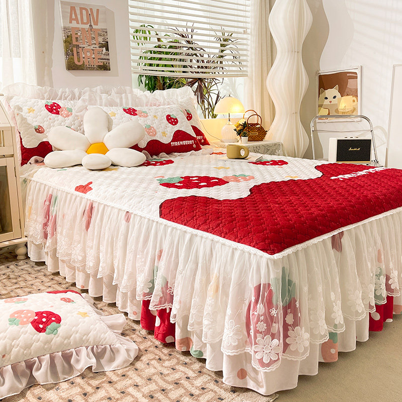 秋冬加厚水晶绒夹棉床裙单件珊瑚绒可爱公主风床围裙三件套保护罩,床上用品,床裙,淘宝优惠券,粉丝福利购,淘宝优惠卷