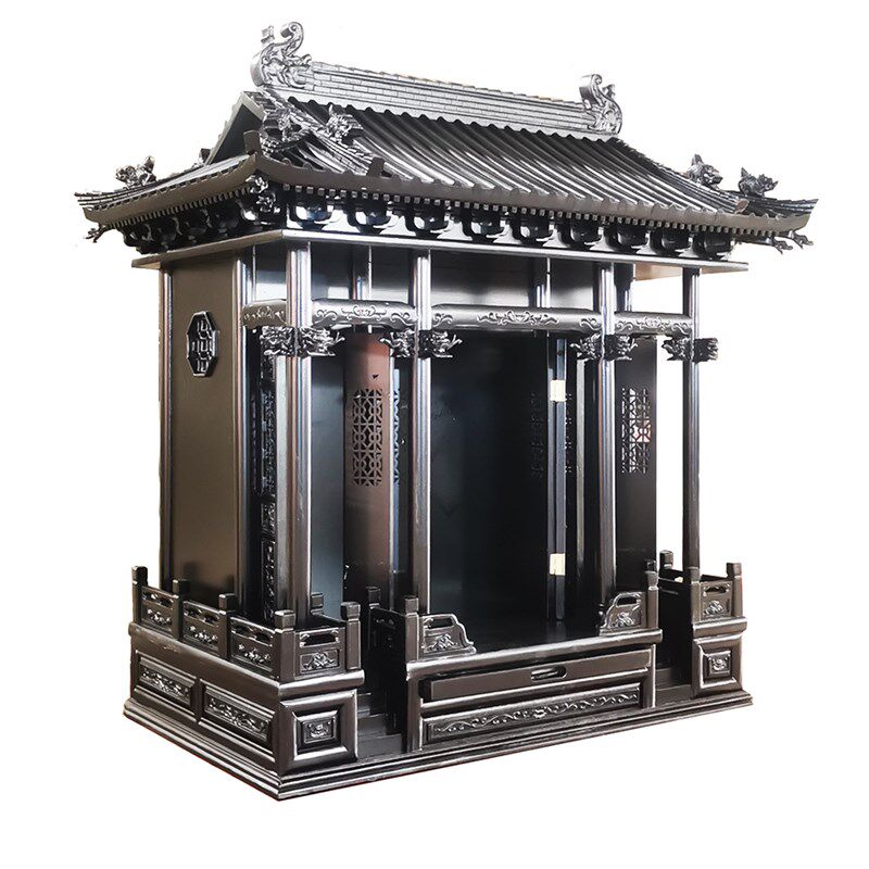 仿清宫殿屋顶神楼神龛佛龛佛柜带门香樟木实木屋檐房顶家用仙龛