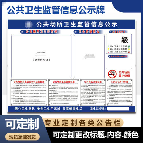 公共场所卫生监督公示牌食品安全信息公示栏展示板营业执照框架