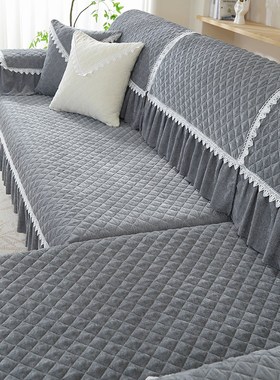 灰色耐脏欧式高档沙发垫四季通用2024新款套罩皮沙发防滑全包定制