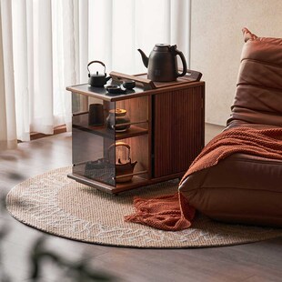 妙梵茗悠柜北美胡桃木移动茶水柜小推车客厅边桌展示柜茶台