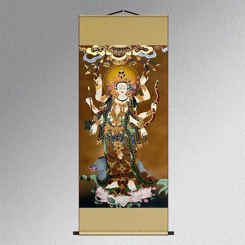 摩利支天菩萨光明天母画像丝绸布卷轴玄关供奉装饰挂画