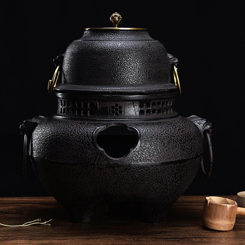唐代煎茶煮茶器鬼面风炉铸铁炉炭火 铁壶煮茶炉火钵风釜功夫