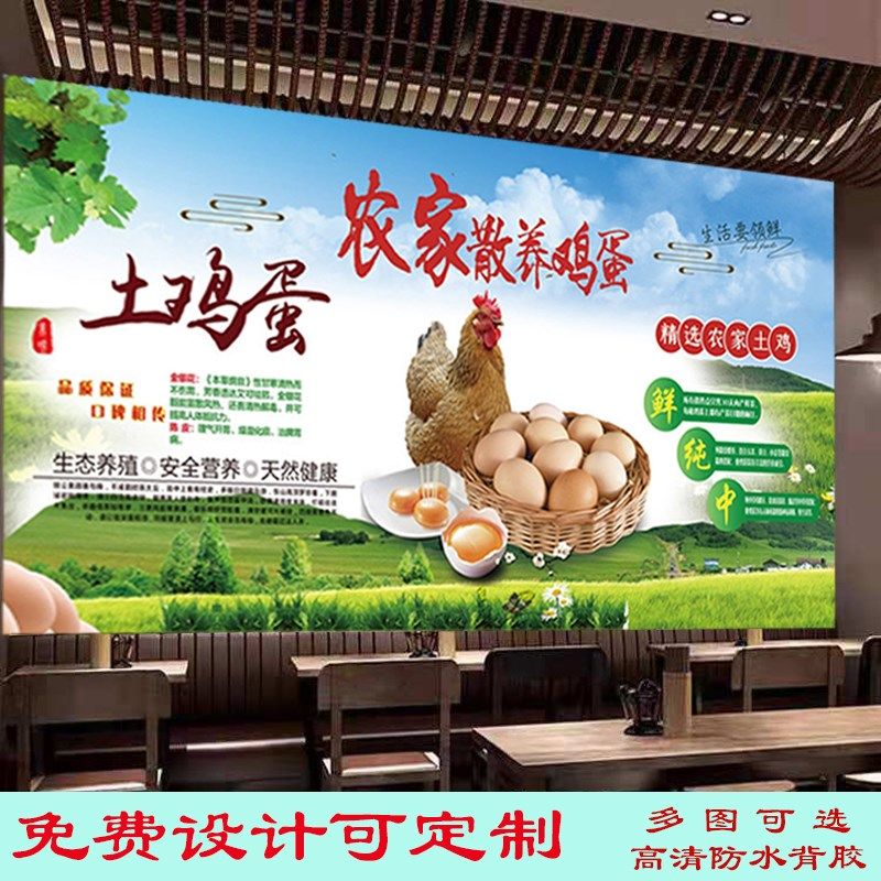 农家散养土鸡蛋背景墙笨鸡蛋广告墙贴饭店咸鸭蛋复古贴纸室外装饰