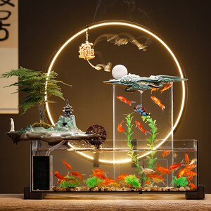 创意鱼缸流水摆件桌面家用水族箱家居客厅办公室装饰乔迁开业礼品