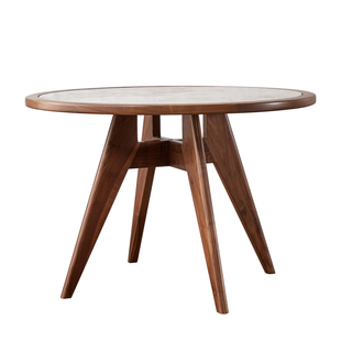 飞碟实木圆桌岩板客厅饭厅家用小户型黑胡桃木圆桌圆形饭桌定制