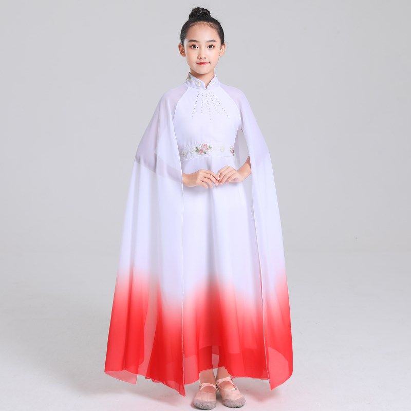 儿童礼服2024新款中国风女童弹古筝演出服红色主持人舞台表演服夏