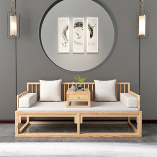 实木推拉罗汉床白蜡木新中式客厅沙发床小户型伸缩日式简约榻两用