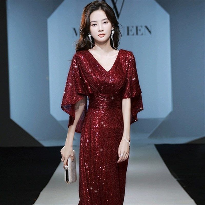 2024新款遮肚年会敬酒婚订婚服演出合唱团高级感披肩大码晚礼服明