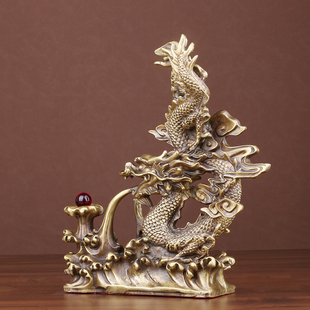 纯铜龙摆件仿古青龙吸水龙生肖戏珠龙金龙立龙家居办公室桌装饰品