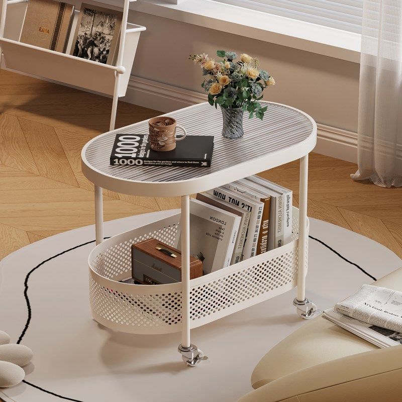 奶油风玻璃边几可移动茶几小推车椭圆形创意客厅沙发床头桌侧边柜,住宅家具,角几/边几,淘宝优惠券,粉丝福利购,淘宝优惠卷