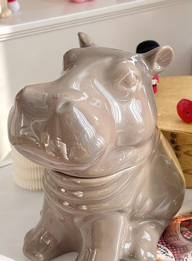 出口高颜值卡通可爱创意河马零食带盖储物罐客厅家居装饰动物摆件